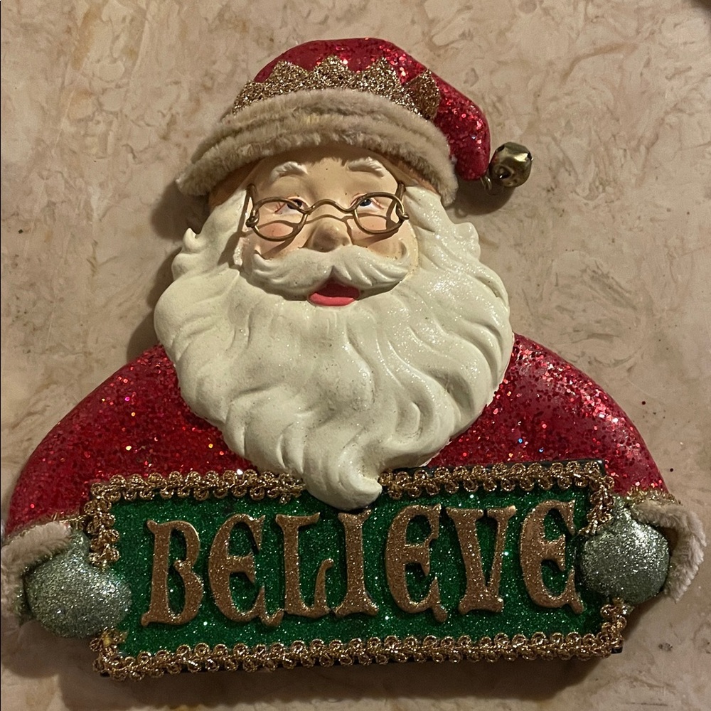 Festive Santa Wall Decor with Glitter Accents